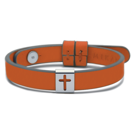 Bracelet HALLELUJAH sur cuir simple mandarine de la collection de bijoux pour enfants MIKADO.