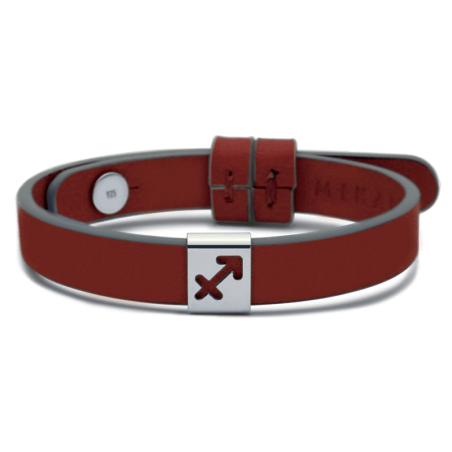 Bracelet signe astrologique ASTRO SAGITTAIRE sur cuir simple cerise de la collection de bijoux pour enfants MIKADO.