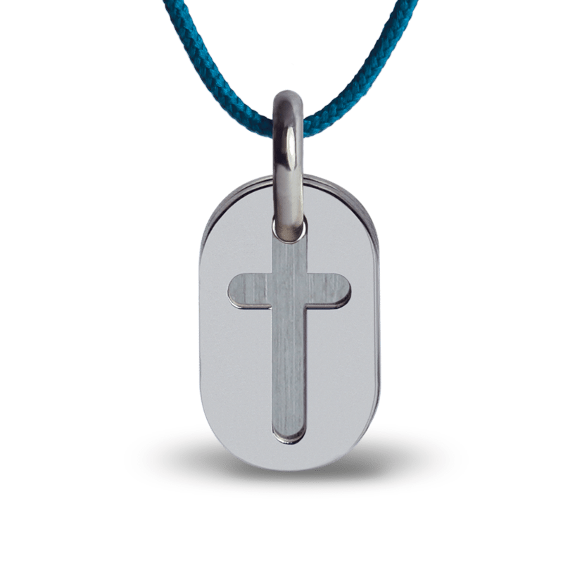 Pendentif de baptême AMEN en argent sur cordon de la collection de bijoux pour enfants MIKADO.