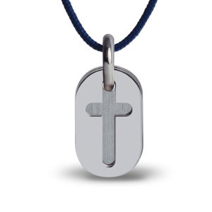 Pendentif de baptême AMEN or blanc sur cordon de la collection de bijoux pour enfants MIKADO.