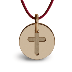 Medaille de bapteme croix - or rose 750 (18 carats)