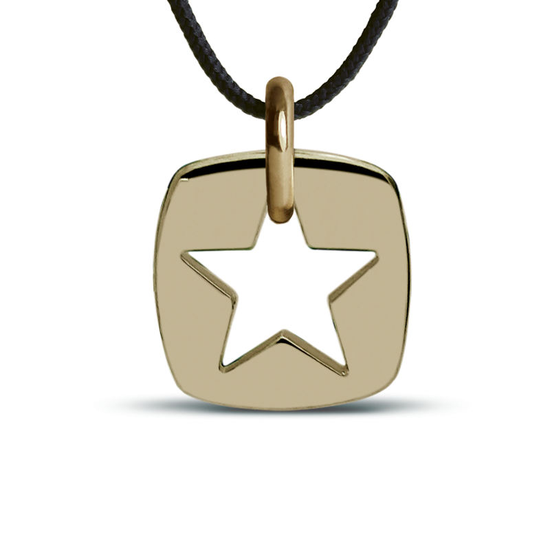 Pendentif CHE en or jaune 750 millièmes sur cordon de la collection de bijoux pour enfants MIKADO.