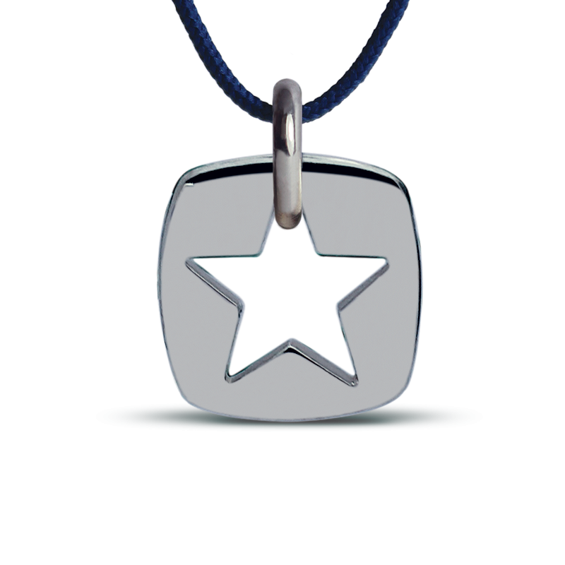 Pendentif CHE en or blanc 750 millièmes rhodié sur cordon de la collection de bijoux pour enfants MIKADO.